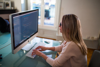 desk, computer, writing, apple