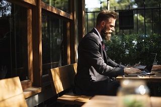 desk, laptop, man